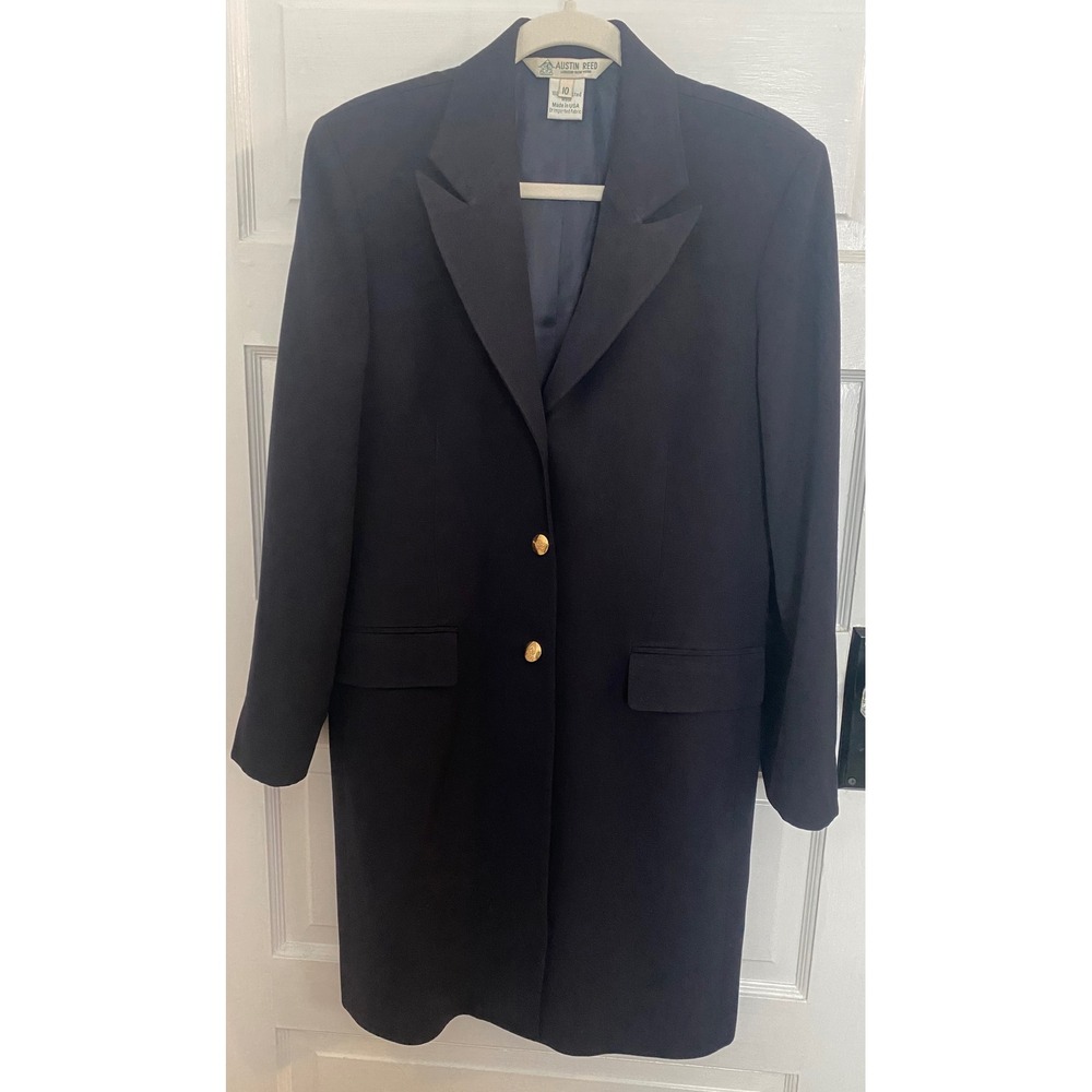 Austin Reed Women's Vintage Navy Wool Blazer Jacket Gold Button Size 10 USA